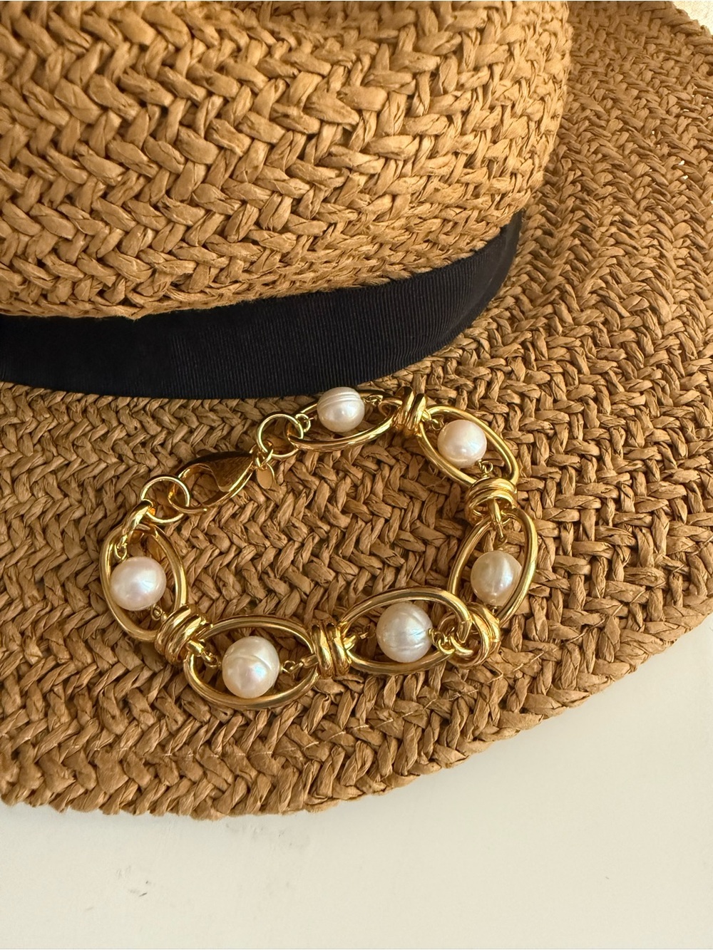 Gold Pearl Link Bracelet - Elegant Women's Jewelry 7” MADE IN ITALY